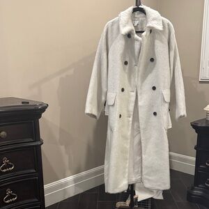 Topshop White Teddy Jacket with Black Buttons